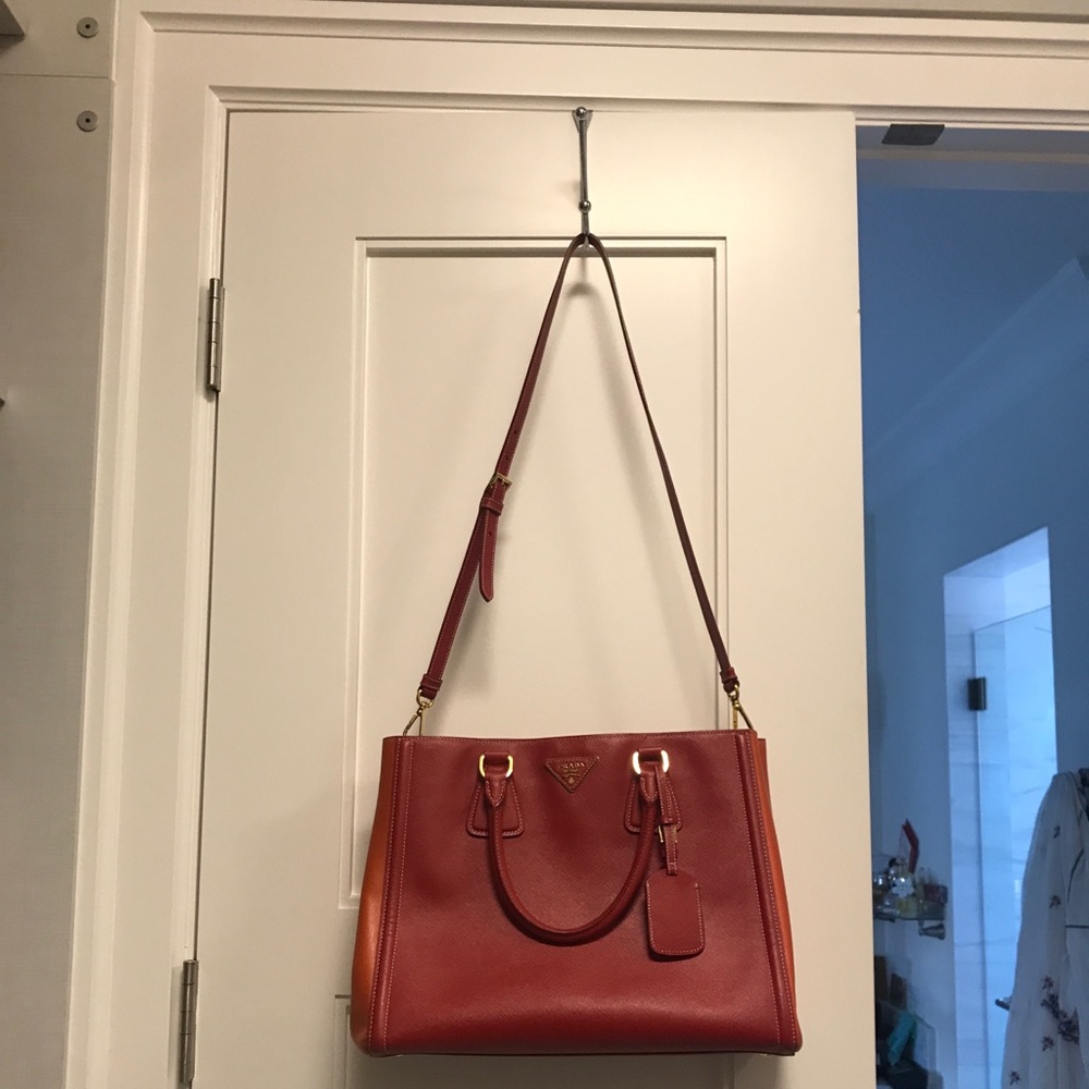 Prada Two-Tone Red and Orange Leather Shoulder Bag